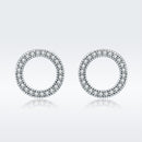 925 Sterling Silver Oxidized Pavé Setting CZ Earrings 1.1cm for Women