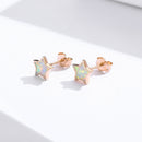 925 Sterling Silver Plated Rose Gold Translucent Opal Earrings 0.7cm for Women