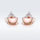 925 Sterling Silver Rose Gold Plated Pavé CZ Earrings for Women