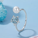 925 Sterling Silver Turtle Ring with Quality Shell Pearl & CZ - Size: nan