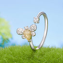 925 Sterling Silver White Gold Plated Jade Ring with CZ for Women