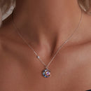 925 Sterling Silver Necklace with Pavé CZ & Transparent Glass Pendant for Women