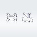 925 Sterling Silver Earrings for Women, 0.5-0.6cm, Bone and Dog Design, Platinum Plated