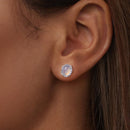 925 Sterling Silver Earrings for Women with Transparent Glass, 1.0*0.9cm