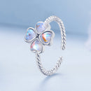 925 Sterling Silver Moonstone Clover Ring for Women