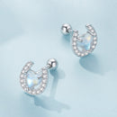 925 Sterling Silver Pavé Setting Moonstone Earrings with CZ and Platinum Plating