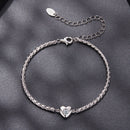 925 Sterling Silver Moissanite Heart Bracelet for Women - Silver - 15+6cm Length, 0.3cm Thickness