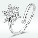 925 Sterling Silver Snowflake Ring with Pavé Setting CZ and Oxidized Finish for Women