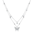 925 Sterling Silver Butterfly Necklace with Pavé Setting CZ, 40cm Length for Women