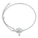 925 Sterling Silver Adjustable Chain Bracelet with White Gold Plating and CZ for Women