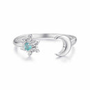 925 Sterling Silver Ring with Glass Snowflakes and Moon for Women