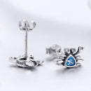 925 Sterling Silver Oxidized CZ Earrings 0.7cm x 1cm for Women