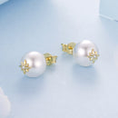 925 Sterling Silver Earrings with CZ and Synthetic Pearl for Women