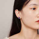 925 Sterling Silver Earrings with Pavé CZ and Transparent Glass in Black Gold, 1.0*1.2cm, for Women