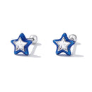 925 Sterling Silver Enamel CZ Stud Earrings in Platinum Plating