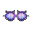 925 Sterling Silver Earrings with Pavé CZ and Transparent Glass in Black Gold, 1.0*1.2cm, for Women