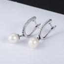 925 Sterling Silver Freshwater Pearl Earrings with Pavé Setting CZ for Women