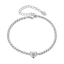 925 Sterling Silver Moissanite Heart Bracelet for Women - Silver - 15+6cm Length, 0.3cm Thickness