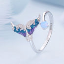 925 Sterling Silver Enamel Opal Ring with Pavé Setting for Women