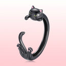S925 Sterling Silver Plated Black Gold Cat-themed Ring for Women