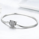 925 Sterling Silver Bracelet with Cat Head Charm, 17cm for Women