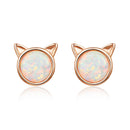 925 Sterling Silver Plated Rose Gold Opal Earrings 0.8cm for Women