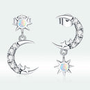 925 Sterling Silver Earrings with Translucent Opal and CZ in Oxidized Finish