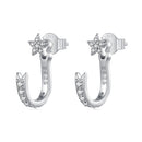 925 Sterling Silver CZ Earrings with White Gold Plating, 1.4x0.5cm for Women