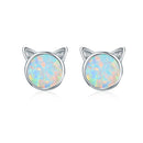 925 Sterling Silver Plated Rose Gold Opal Earrings 0.8cm for Women