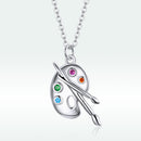 925 Sterling Silver Adjustable Pendant Necklace with CZ in Platinum Finish