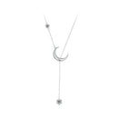 925 Sterling Silver Pavé Setting CZ Moon Necklace for Women