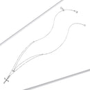 925 Sterling Silver Adjustable Platinum Plated Necklace with CZ - 1.4cm for Women