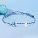 925 Sterling Silver Adjustable Starfish & Shell Pearl Bracelet for Women