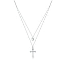 925 Sterling Silver Adjustable Platinum Plated Necklace with CZ - 1.4cm for Women