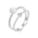 925 Sterling Silver & Moissanite Ring with Freshwater Pearl - Size 6 - Women's Jewelry