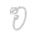 925 Sterling Silver & White Gold Pave Setting Moonstone Ring for Women