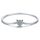 925 Sterling Silver Bracelet with Cat Head Charm, 17cm for Women