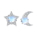 925 Sterling Silver White Gold Plated Moonstone & CZ Earrings