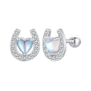 925 Sterling Silver Pavé Setting Moonstone Earrings with CZ and Platinum Plating