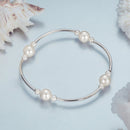 925 Sterling Silver Shell Pearl Stretchable Bracelet for Women