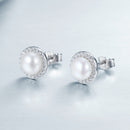 925 Sterling Silver Freshwater Pearl Earrings with CZ for Women