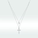 925 Sterling Silver Adjustable Platinum Plated Necklace with CZ - 1.4cm for Women