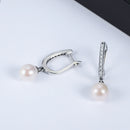 925 Sterling Silver Freshwater Pearl Earrings with Pavé Setting CZ for Women