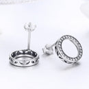 925 Sterling Silver Oxidized Pavé Setting CZ Earrings 1.1cm for Women
