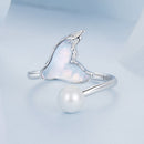 925 Sterling Silver Ring with Shell Pearl and Transparent Glass