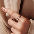 925 Sterling Silver Ring with Glass Snowflakes and Moon for Women