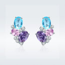 925 Sterling Silver Earrings with Transparent Glass, 1.6*1.1cm for Women