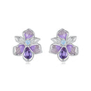 925 Sterling Silver Earrings with Nano Opal Stone and CZ, White Gold Plated, 0.7cm, for Women