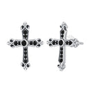 925 Sterling Silver Earrings with Pavé Setting CZ in Oxidized Silver, 15x12mm for Women