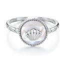 925 Sterling Silver White Gold-Plated Ring with Nacre Pendant - Style E for Women